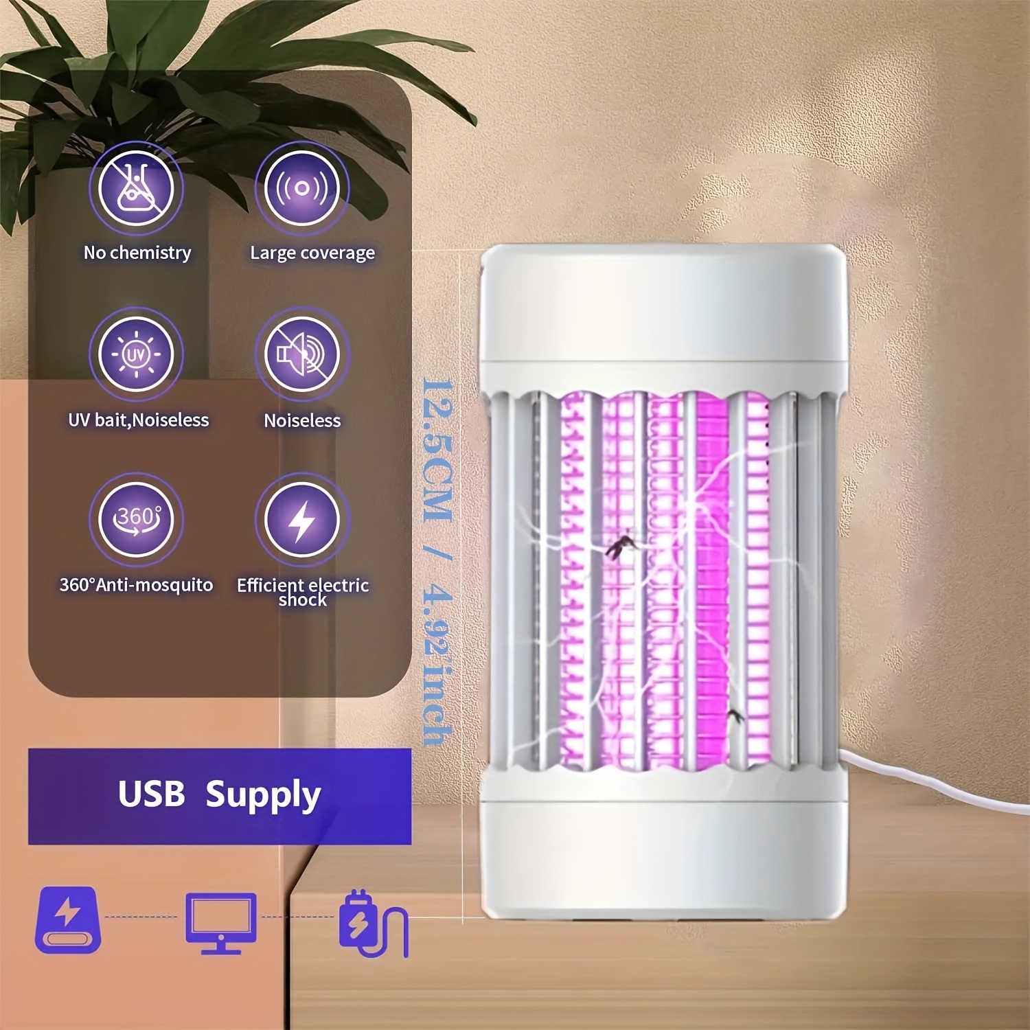 mosquito killer purple light lure physical electric shock mosquito killer usb plug in mosquito killer suitable for bedroom room study office wall mounted and desktop details 3