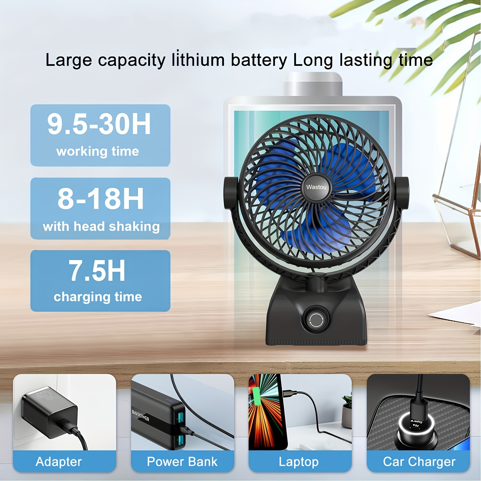 desktop fan usb rechargeable desktop fan   personal cooling fan suitable for home bedroom office and desktop use with     regulation rotating head silent fan details 3