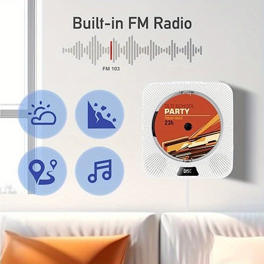 portable cd player with wireless cd home desktop audio boombox music player with remote control fm radio built in hifi speakers jack aux support cd usb tf white details 0
