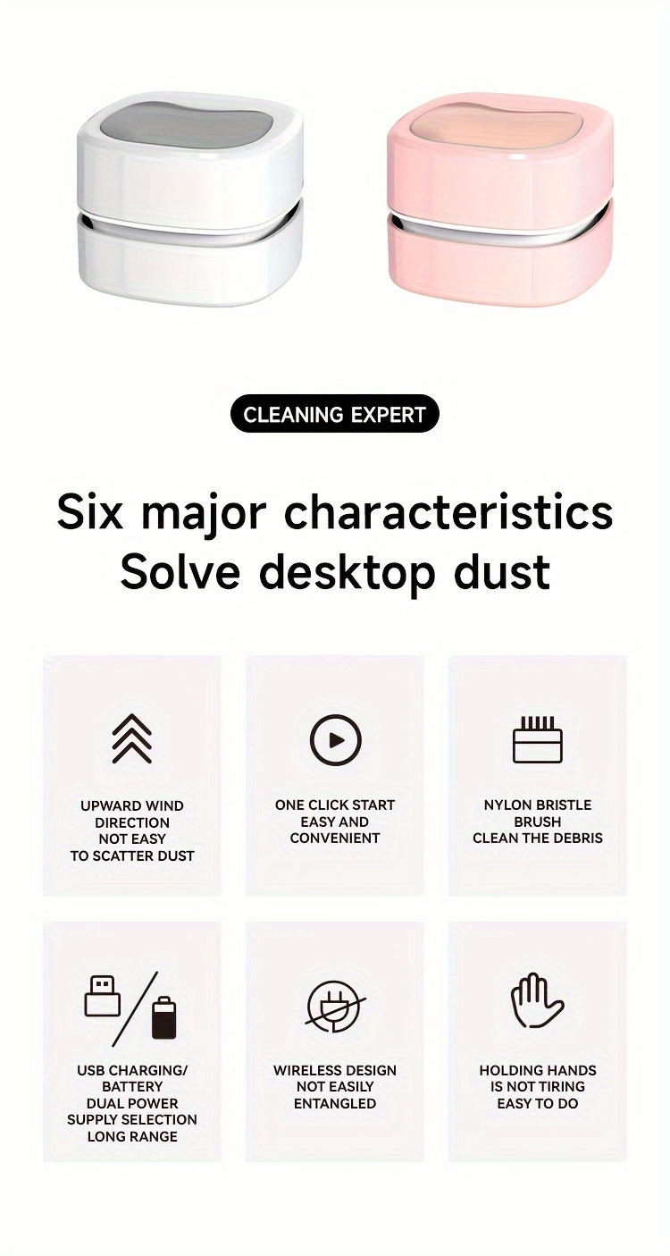 portable mini desktop vacuum cleaner with usb charging rechargeable battery and accessory kit ideal for home office and student use details 1