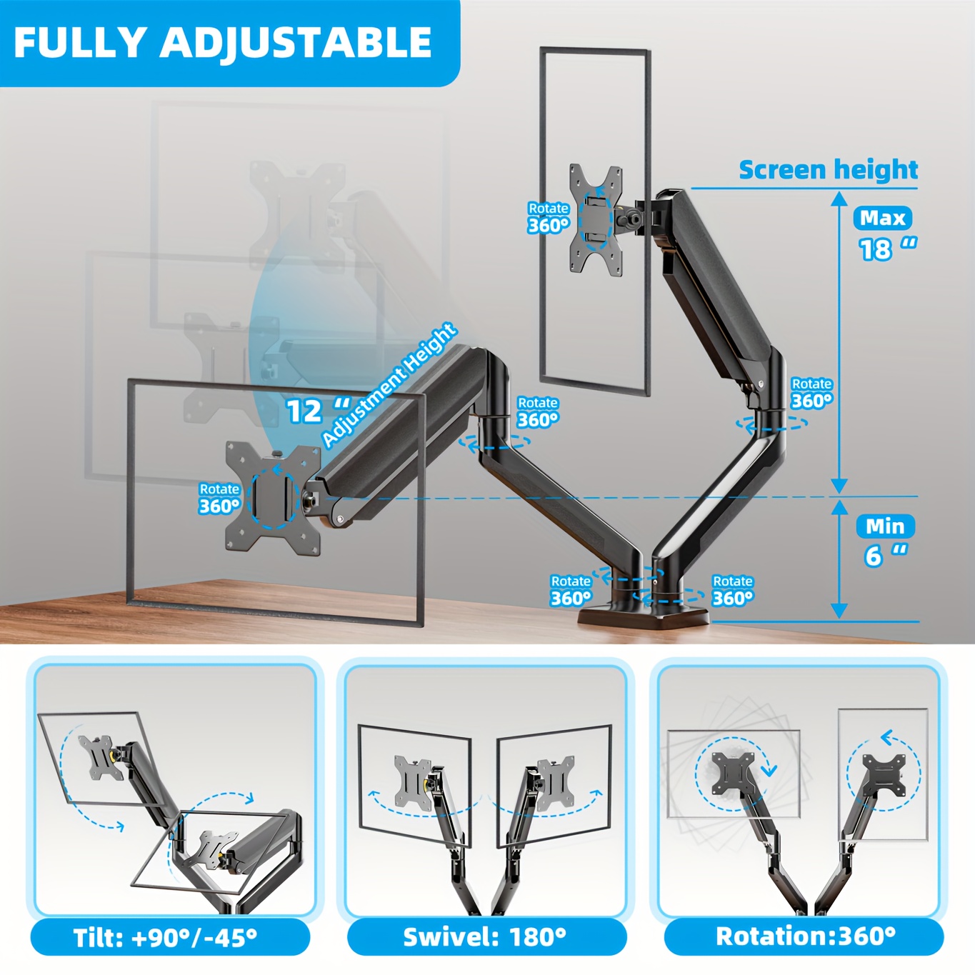 dual monitor mount adjustable monitor 2 computer screen double monitor arm stand for desk 32 inch mount details 3