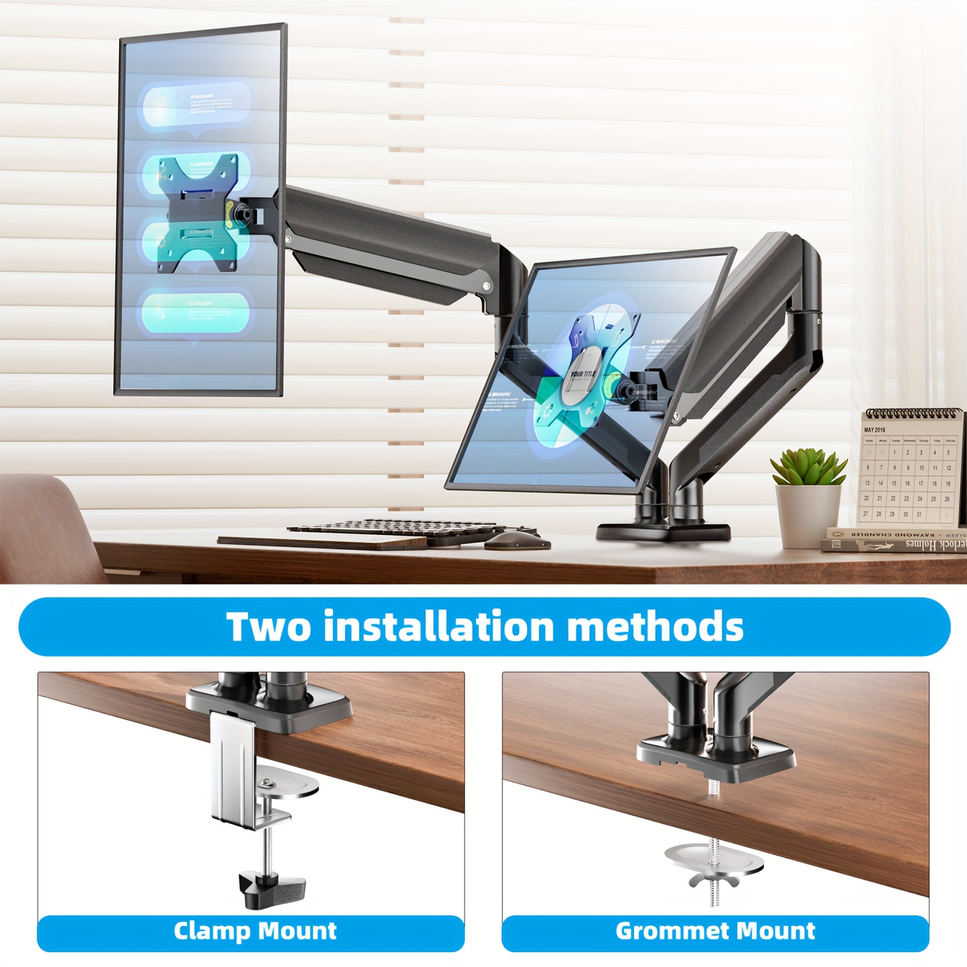 dual monitor mount adjustable monitor 2 computer screen double monitor arm stand for desk 32 inch mount details 4