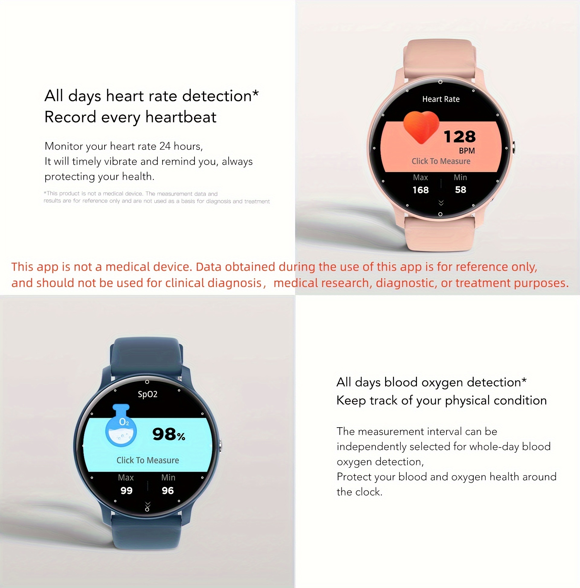 the smartwatch features wireless calling message notifications tracking step counting and exercise suitable for fitness and outdoor activities details 7