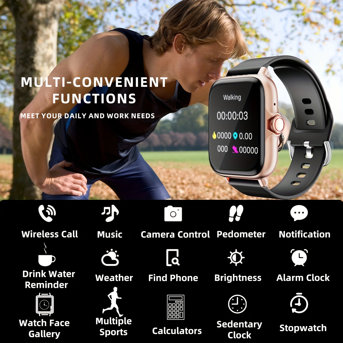 waterproof smart watch 1 83 screen display with message answer make call smartwatch sleep monitoring sports pedometer information alerts for iphone android phones smartbands fitness watch for women men friend gift birthday gift details 1