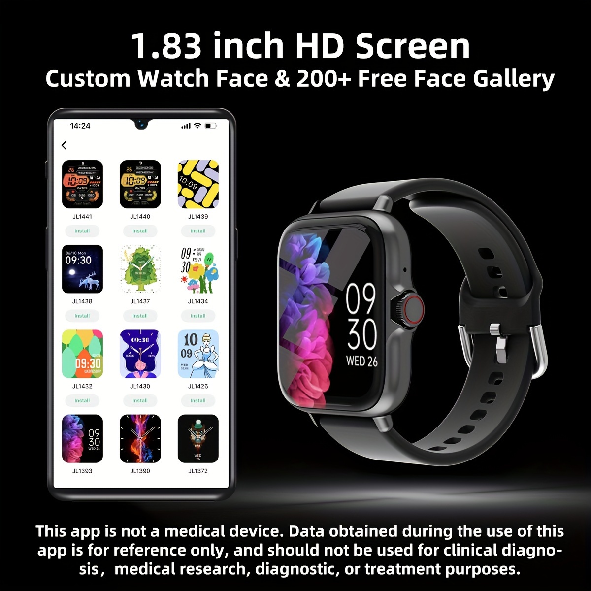 waterproof smart watch 1 83 screen display with message answer make call smartwatch sleep monitoring sports pedometer information alerts for iphone android phones smartbands fitness watch for women men friend gift birthday gift details 9