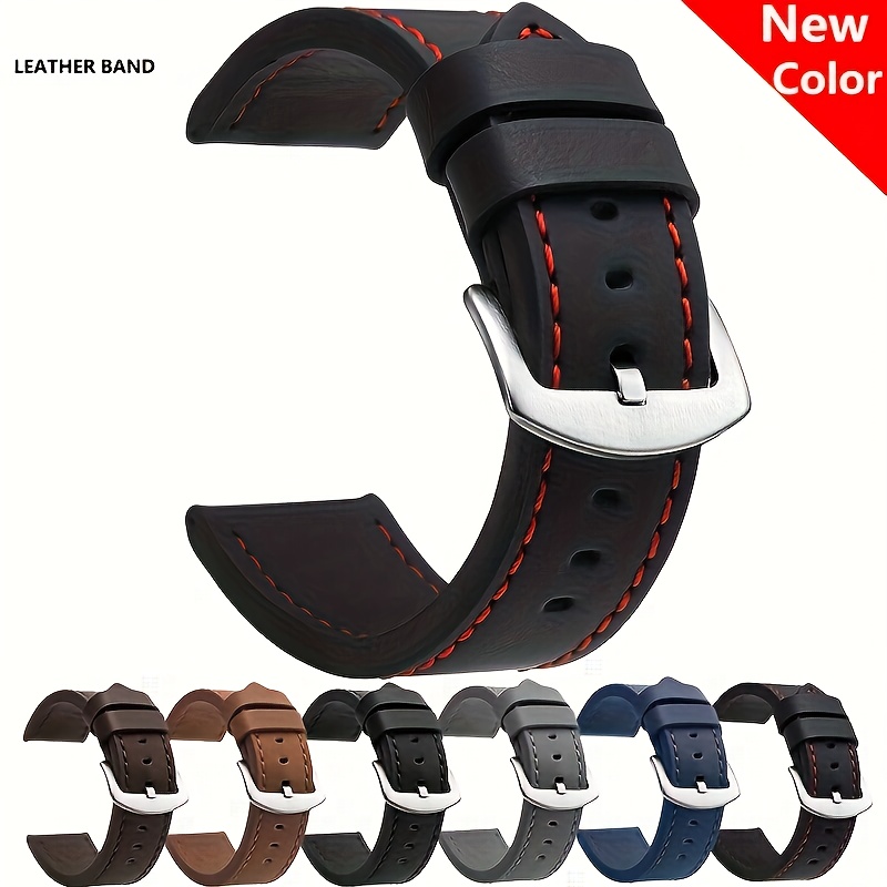 fashionable smooth genuine calfskin leather watch band for 20mm 22mm straps with solid automatic butterfly business watch wrist strap details 0