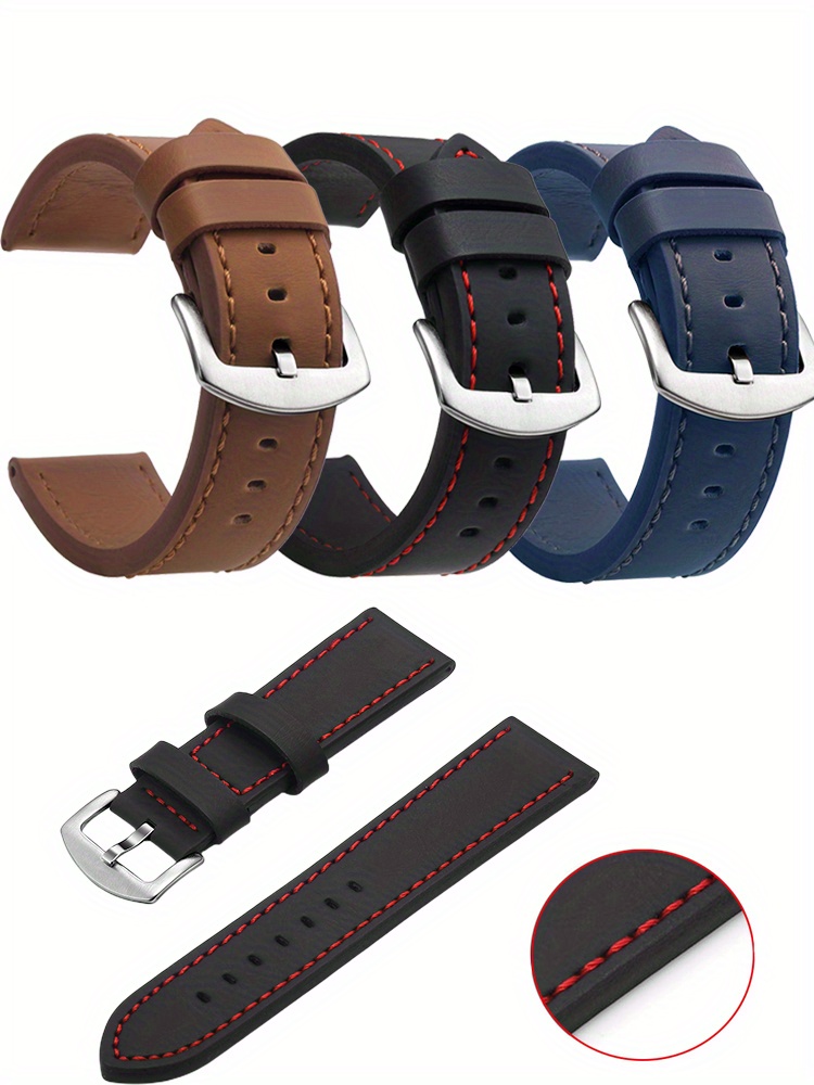 fashionable smooth genuine calfskin leather watch band for 20mm 22mm straps with solid automatic butterfly business watch wrist strap details 1