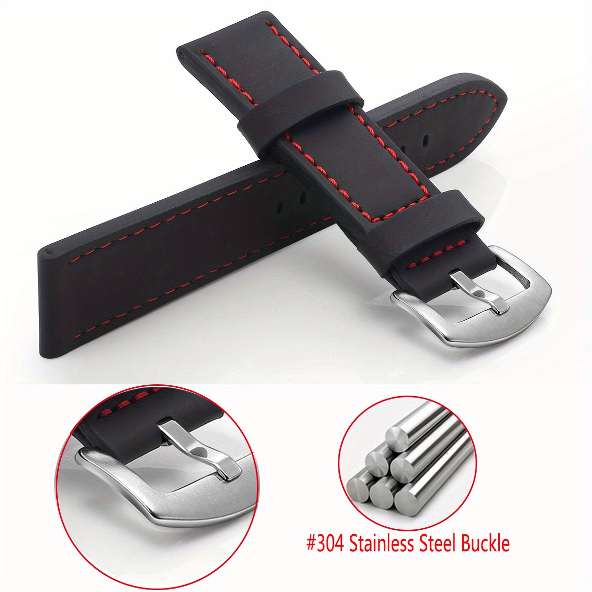 fashionable smooth genuine calfskin leather watch band for 20mm 22mm straps with solid automatic butterfly business watch wrist strap details 2