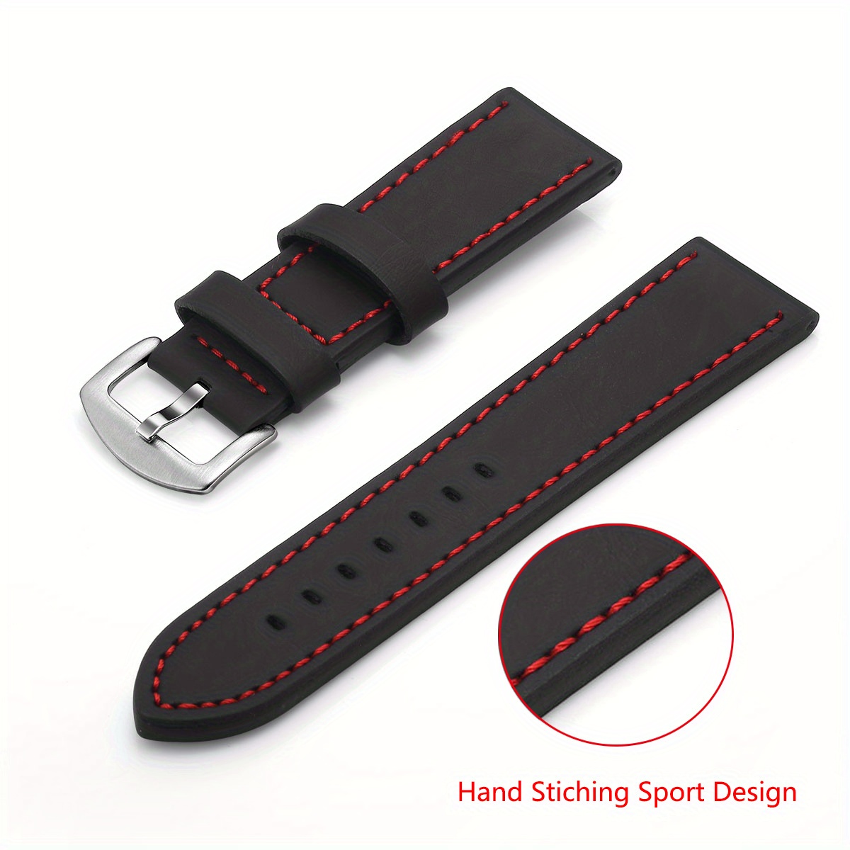 fashionable smooth genuine calfskin leather watch band for 20mm 22mm straps with solid automatic butterfly business watch wrist strap details 5