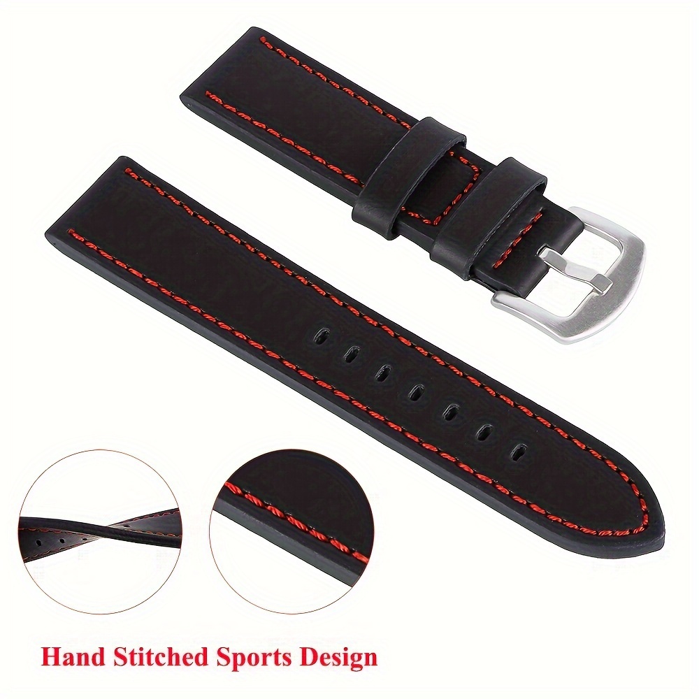 fashionable smooth genuine calfskin leather watch band for 20mm 22mm straps with solid automatic butterfly business watch wrist strap details 7