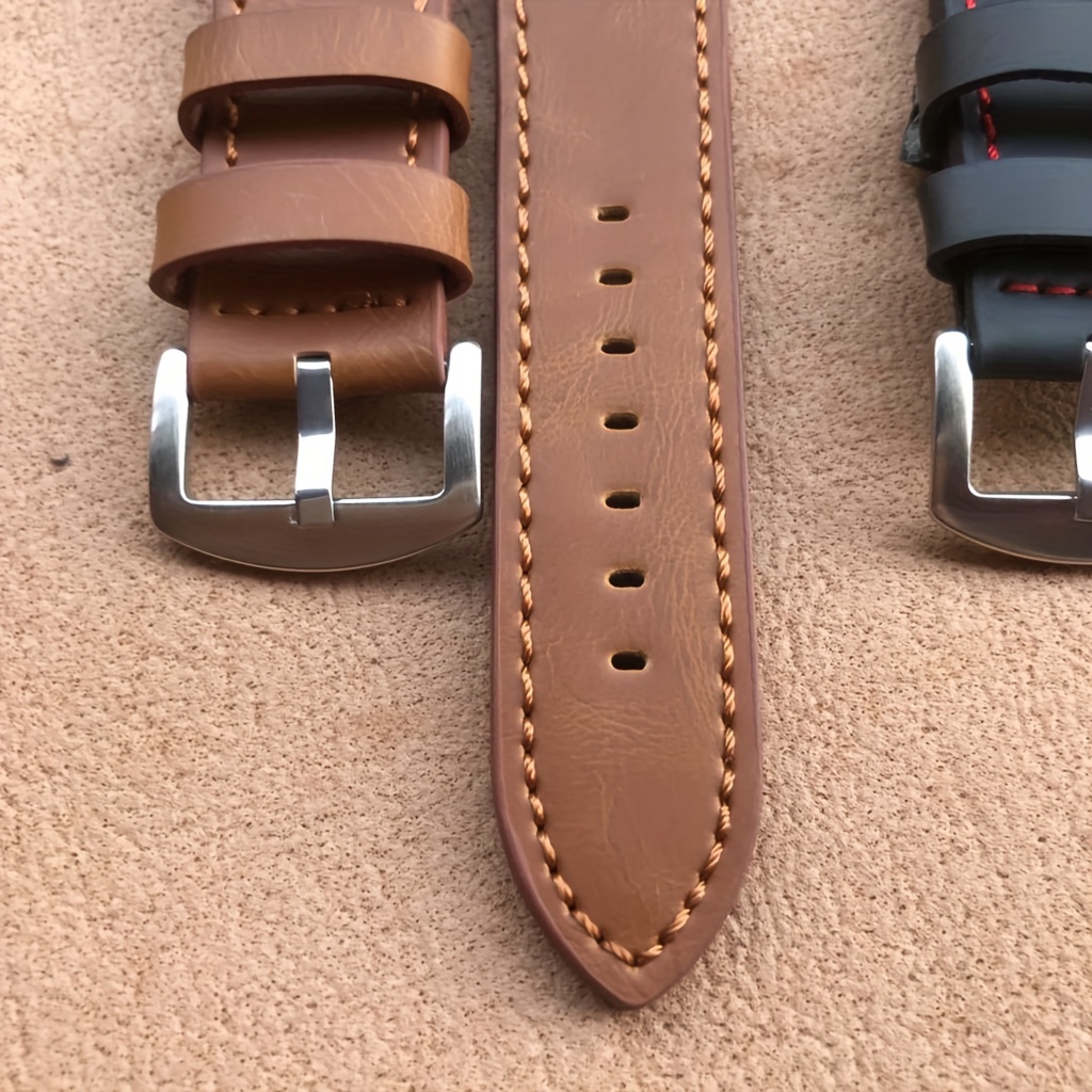 fashionable smooth genuine calfskin leather watch band for 20mm 22mm straps with solid automatic butterfly business watch wrist strap details 12