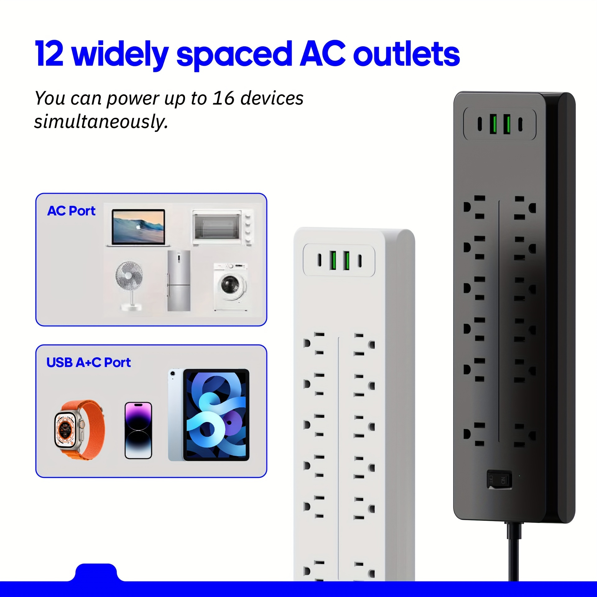 16 in 1 protector with 12 outlets 2 usb and 2 usb c for iphone charging line 79 inch extension cord for plug extender for dorm room essential details 1
