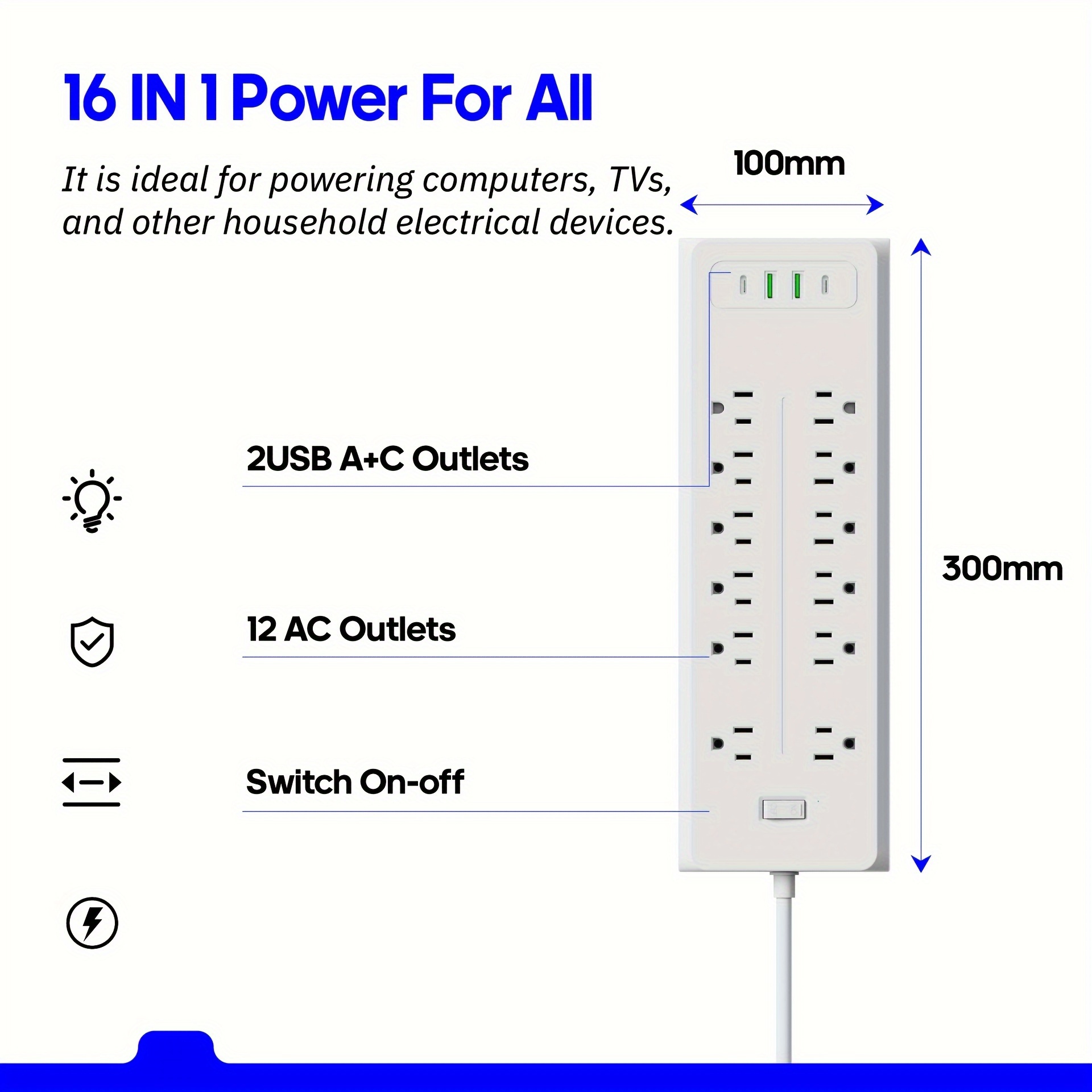 16 in 1 protector with 12 outlets 2 usb and 2 usb c for iphone charging line 79 inch extension cord for plug extender for dorm room essential details 2
