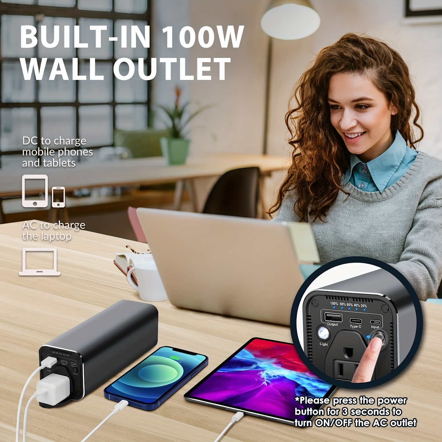 portable laptop charger with ac outlet bank 112wh 31200mah 100w universal external battery pack for macbook samsung dell notebook details 3