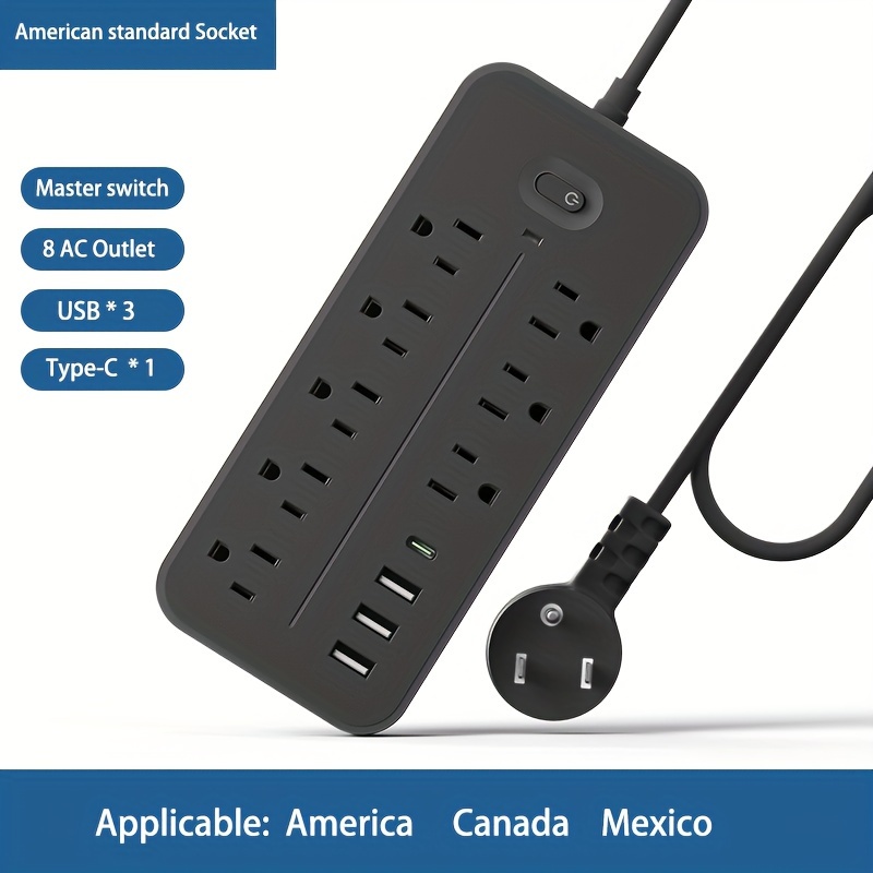 flat plug   with protector 8 ac outlets 3 usb   type c   desktop charging station fast charging 4 5 feet sturdy and   extension cord suitable for home and office black white details 3
