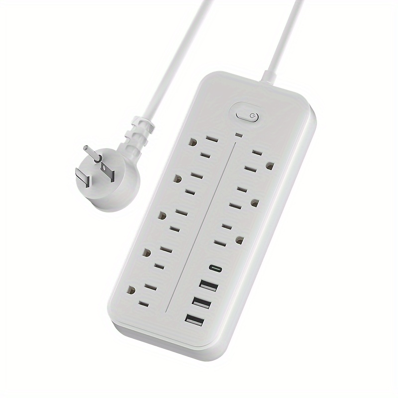 flat plug   with protector 8 ac outlets 3 usb   type c   desktop charging station fast charging 4 5 feet sturdy and   extension cord suitable for home and office black white details 5