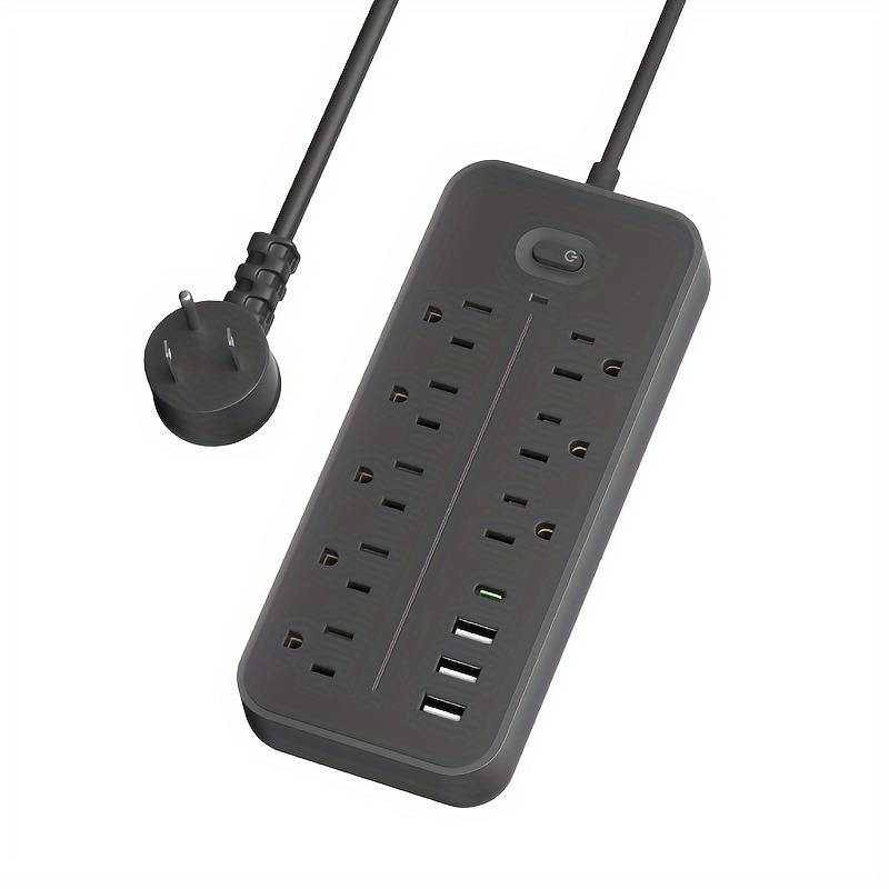 flat plug   with protector 8 ac outlets 3 usb   type c   desktop charging station fast charging 4 5 feet sturdy and   extension cord suitable for home and office black white details 6